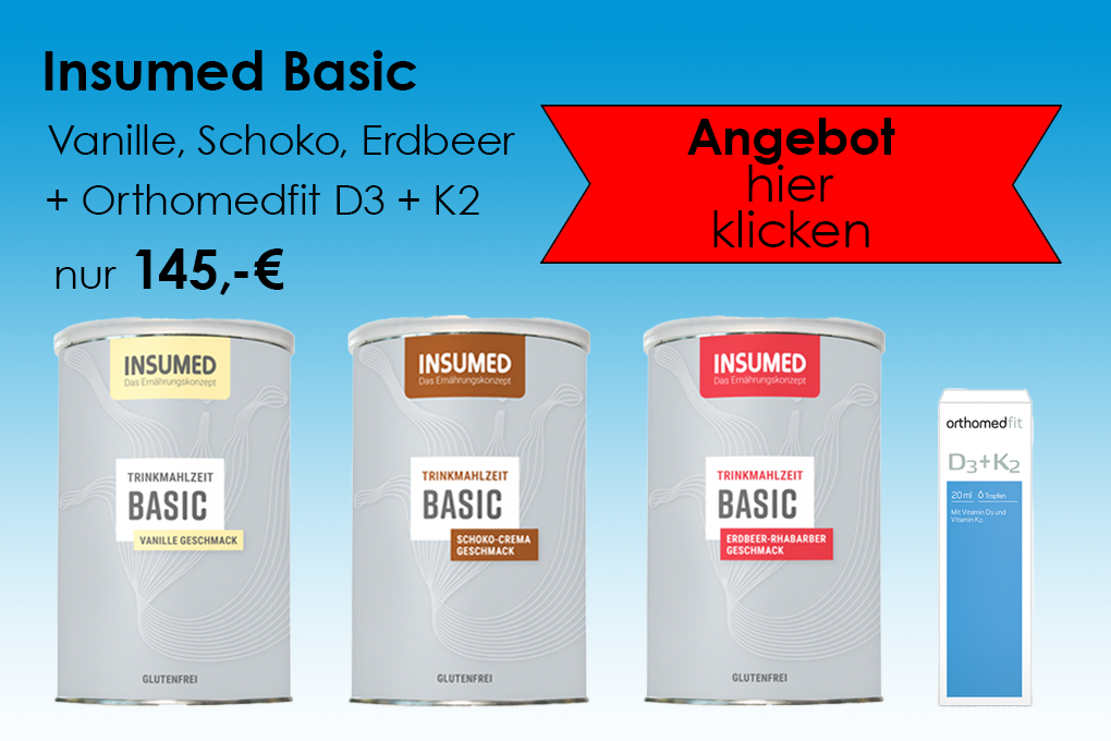 INSUMED Basic 1x Vanille, 1x Schoko und 1x Erdbeer + Orthomedfit D3+K2